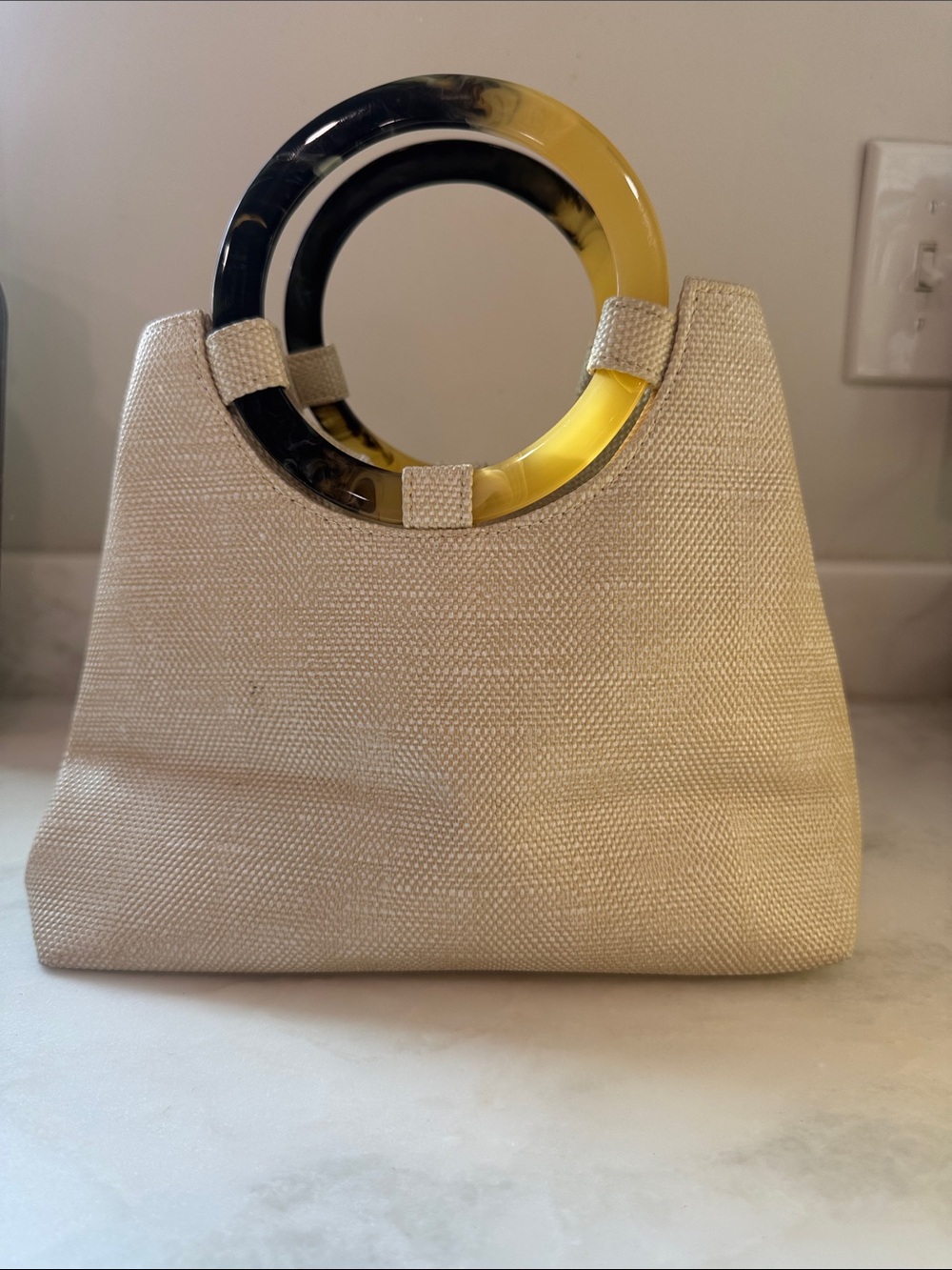 Vintage Liz Claiborne Structured Handbag with Faux Tortoise Shell Ring Handles